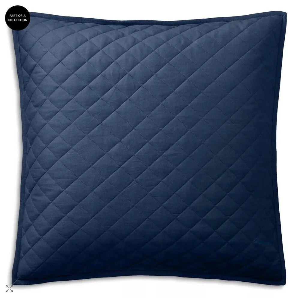 Ralph Lauren Modern Equestrian Cromwell Quilted Euro Sham Navy Blue Button Close